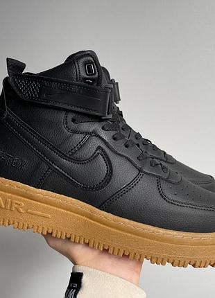 Мужские высокие кожаные кроссовки nike air force 1 gore-tex black\brown #найк
