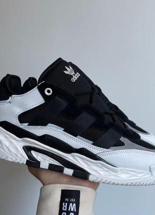 Мужские кожаные кроссовки adidas niteball black white#адидас