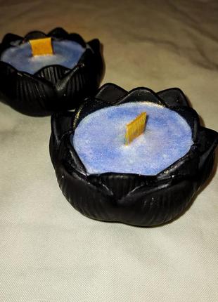 Оригінальна соєва свічка ручної роботи ароматична невелика свічка ароматна свічка декоративна свічка з дерев'яним гнітом блискуча блакитна свічка5 фото
