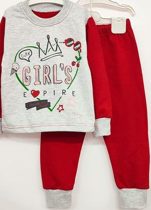 Пижама детская, хлопковая, утепленная начес, для девочки, красная, 98, 104, 1101 фото