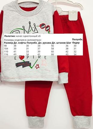 Пижама детская, хлопковая, утепленная начес, для девочки, красная, 98, 104, 1103 фото