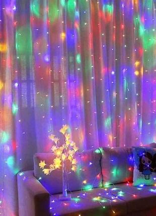 Світлодіодна гірлянда водоспад штора 480 led rgb 3х3м різнокольорова