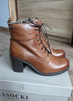Зимние ботинки ботильоны кожаные супер качество польша 24,5 см каблук6 фото