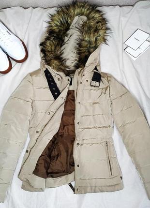 Натуральний пух! теплий пуховик zara із армованої тканини дута куртка стьобана з капюшоном на пуху тепла зима на мороз zara women.
