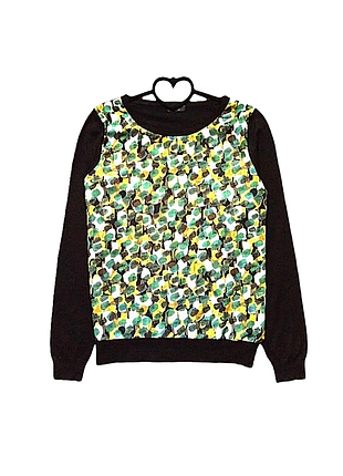 Оригинальный чёрный трикотажный джемпер с шифоновой планочкой f&f