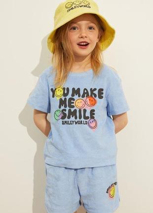 Комплект для девочки футболка и шорты, рост 98-104, цвет голубой