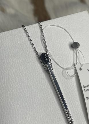 Серебряное ожерелье с подвеской в форме спичке с камешками спичка с чёрными камнями кулон серебро проба 925 новое с биркой италия2 фото