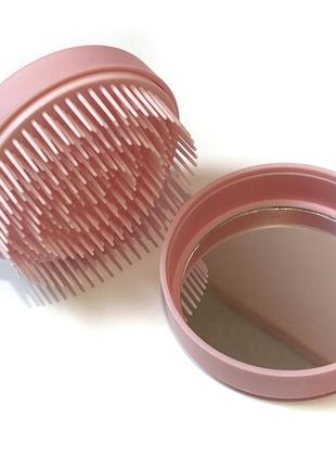 Компактная расческа для волос с зеркалом, розовая к. 16016