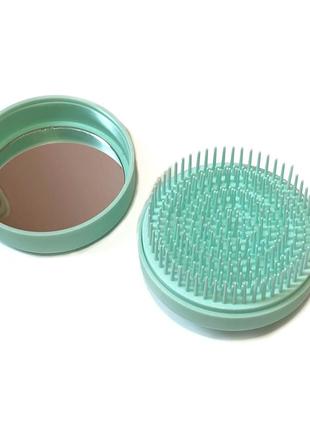 Компактная расческа для волос с зеркалом, бирюзовая к. 16016