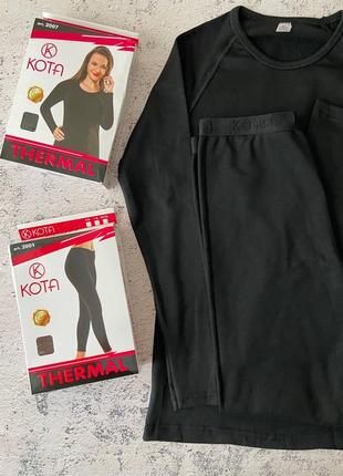 Термобілизна жіноча, комплект — легінси та кофта, жіноча повсякденна термобілизна, чорного кольору