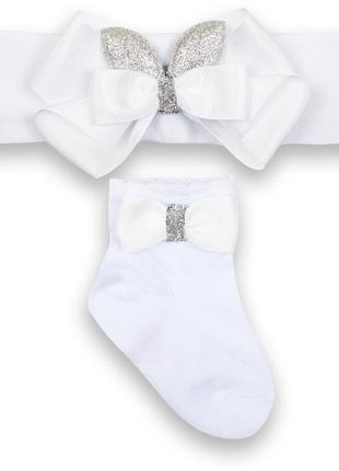 Дитячий комплект обідок із шкарпетками gabbi кт-20-30-2 від 0-6 місяців білий (12698)1 фото