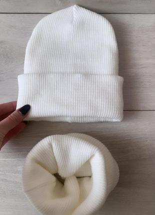 Білий коплект шапка та хомут зима шерсть фліс і універсальному розмірі