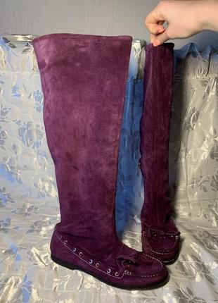 Фіолетові замшеві сапоги ,замшеві чоботи,фіолетові чоботи,демісезоні сапоги6 фото