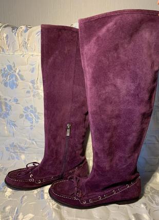 Фіолетові замшеві сапоги ,замшеві чоботи,фіолетові чоботи,демісезоні сапоги4 фото