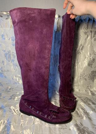 Фіолетові замшеві сапоги ,замшеві чоботи,фіолетові чоботи,демісезоні сапоги3 фото