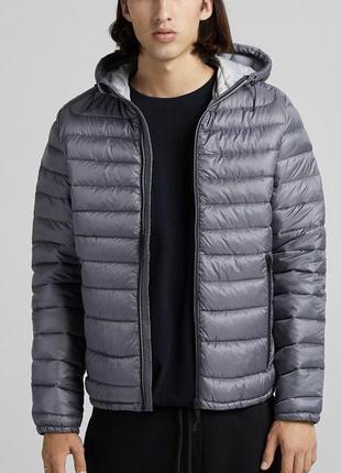 Куртка bershka quilted hooded jacket in grey