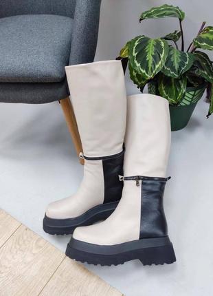 Сапоги трансформеры кожаные бежевые