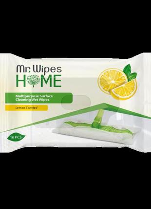 Мультифункціональні вологі серветки для прибирання різних поверхонь "лимон" mr. wipes, 16 шт farmasi