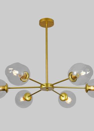 Золотая люстра на 6 прозрачных молекул (52-6039-6 gd+cl)