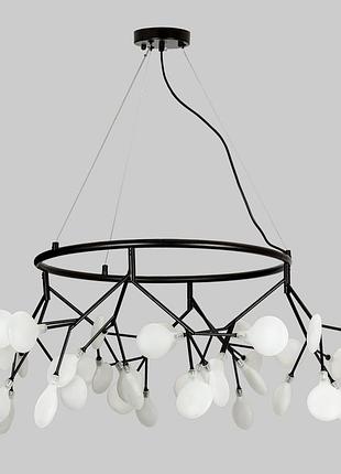 Чорна кругла люстра з скляних пелюсток на 36 ламп petals (918-lp263-36 bk+wh)