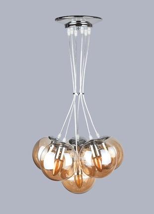 Серебряная люстра из кофейных шаров на 6 ламп "пучок" (56-pr150f-6 cr+ br)