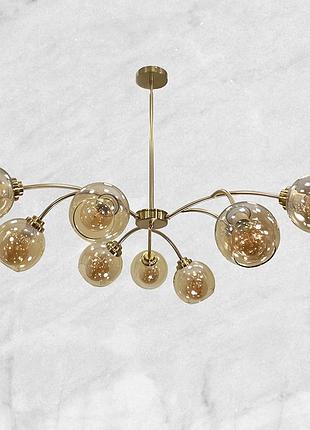 Бронзовая люстра на 9 ламп с кофейными шарами (61-v1014-9 br)