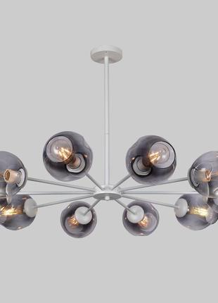 Круглая белая люстра на 10 чёрных молекул (52-6039-10 wh+bk)