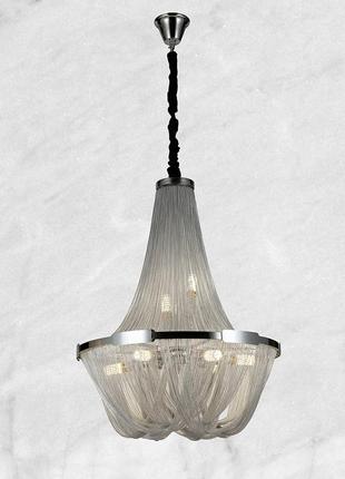 Срібна дизайнерська люстра із стальних ланцюжків на 8 ламп (908-d0084-8 silver)