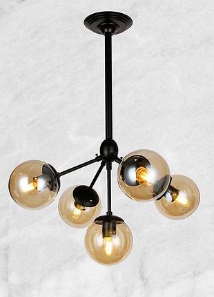 Чорна люстра з кавових куль на 5 ламп (56-pl385-5 bk+br)