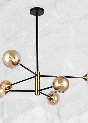 Чорна люстра з білих куль на 6 ламп (52-l7910-6 bk+wh)