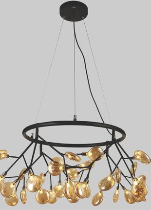 Чорна кругла люстра з скляних пелюсток на 36 ламп petals (918-lp263-36 bk+br)