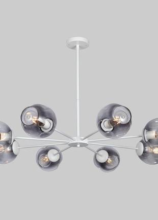 Круглая белая люстра на 8 черных молекул (52-6039-8 wh+bk)
