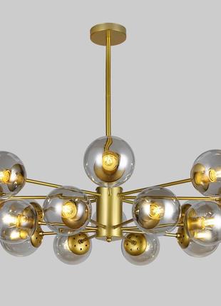 Люстра золотая из прозрачных шаров на 16 ламп (52-6033-16 gd+cl)
