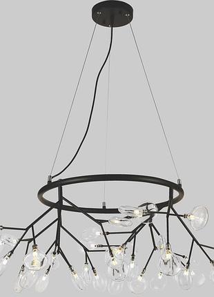 Чорна кругла люстра з скляних пелюсток на 36 ламп petals (918-lp263-36 bk+cl)