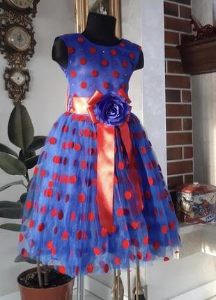 Платье, платтячко, плаття, сукня в горошок, синее, конфетка, цветок, карнавальный костюм, карнавальний костюмчик