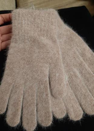 Перчатки ангоровые бежевые (кофейные, зимняя),перчатки ангора4 фото