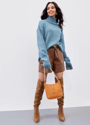 Оверсайз жіночий бежевий светр зі спущеною лінією плечового шва7 фото