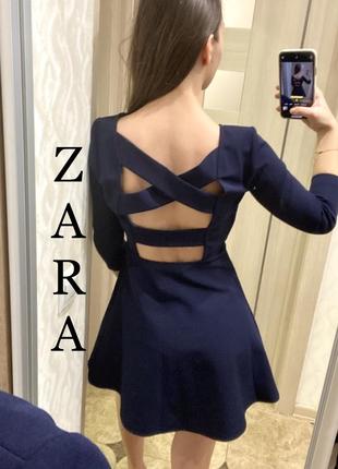 Zara плаття сукня відкрита спина открытая сзади бретели темно синее1 фото