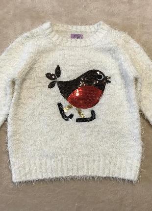 Красивый😍 свитер - пушистик с блестящей птичкой