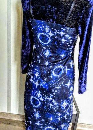 Шикарное платье с принтом "космос"в бельевом стиле цвет синий индиго2 фото