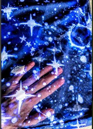 Шикарное платье с принтом "космос"в бельевом стиле цвет синий индиго4 фото