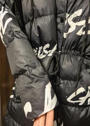 Куртка пальто пуховик с капюшоном длинная турция теплая черная с буквами дутик пуффер4 фото