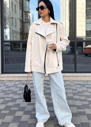 Жіноча стильна куртка дербі біла осінь весна 202-2023 кожзам екожа розмір s m l xl3 фото