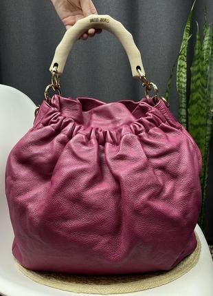 Miu miu pink leather wooden handle hobo