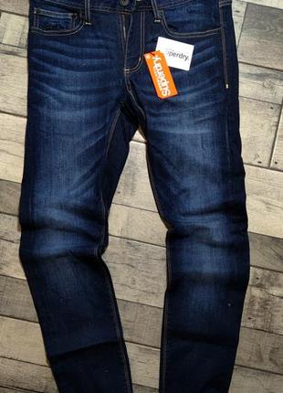 Мужские элегантные зауженные джинсы superdry синего цвета размер 31