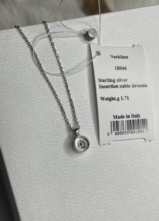 Серебряное колье ожерелье цепь цепочка с камнем круг кулоном кулон подвеска камень серебро проба 925 новое с биркой италия3 фото