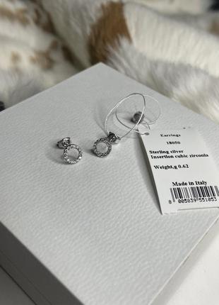 Срібні сережки сережки пусети гвоздики коло круглі з камінням камені камінчики срібло проба 925 нові з біркою італія