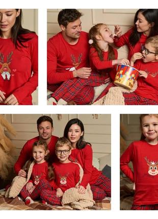 Чоловічий комплект із штанами в клітинку - новорічний олень - family look для родини