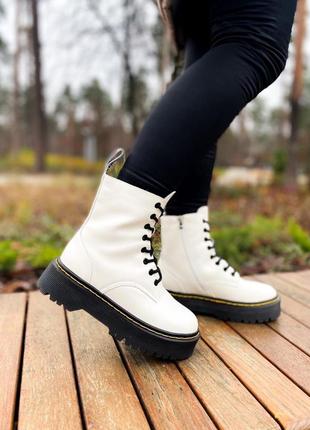 Зимние женские ботинки dr.martens jadon "white/black" premium (мех) 36-375 фото