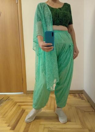 Изумительный комплект чоли расшита бисером, штаны и шаль, индийский наряд.